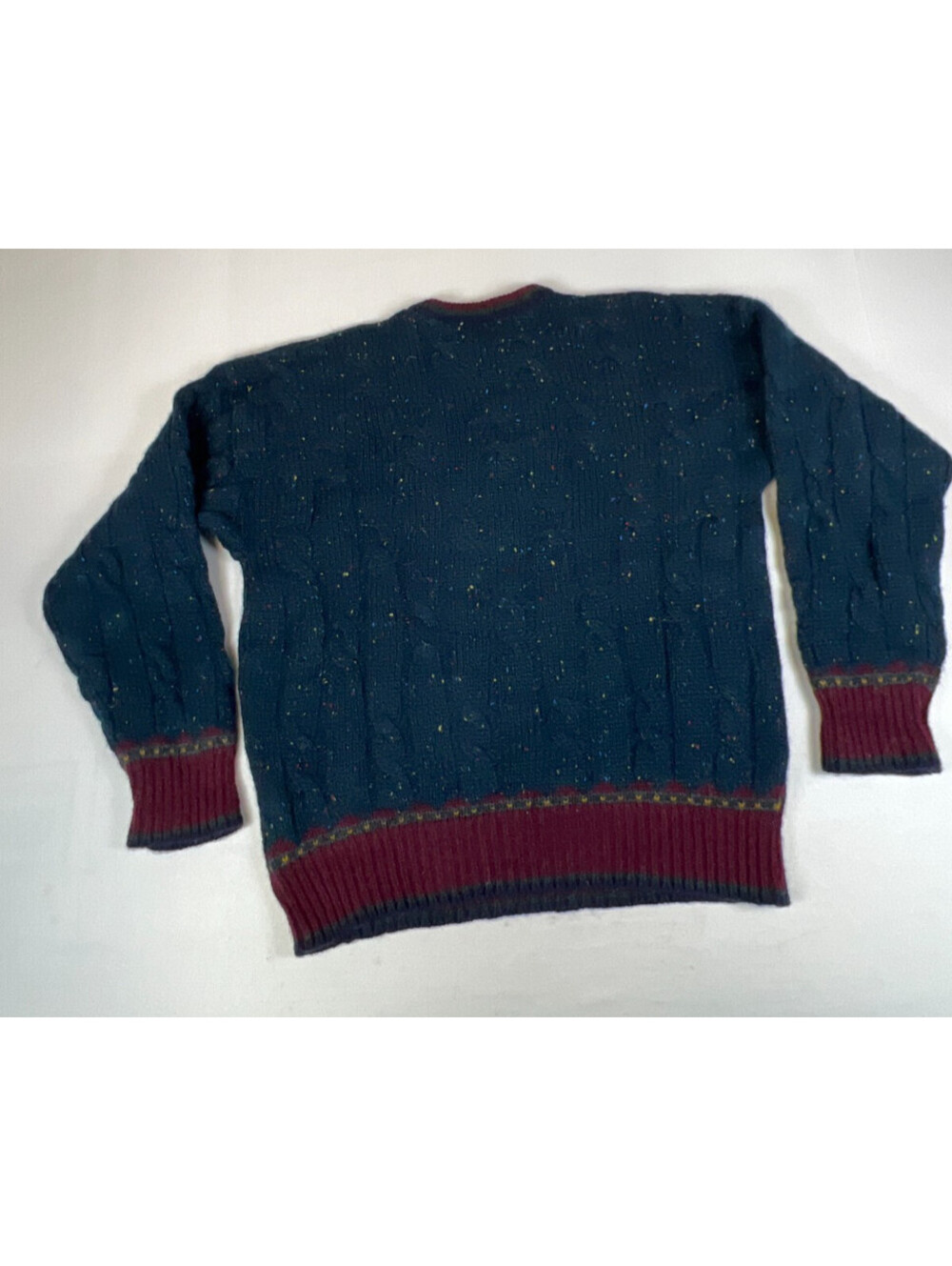 Vintage Cape Isle Knitters Men L Blue Pure Wool Cable Knit Crewneck Sweater - Picture 7 of 10